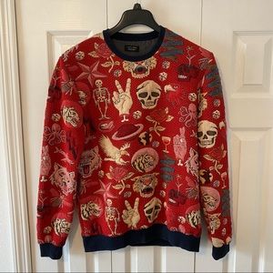 Zara Men Sweatshirt Red Halloween Tattoo Style Embossed Size L Used